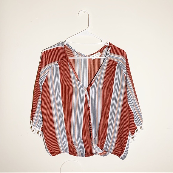 lavender field Tops - 🌸 LAVENDER FIELD Striped Tassle Sleeve Faux Wrap